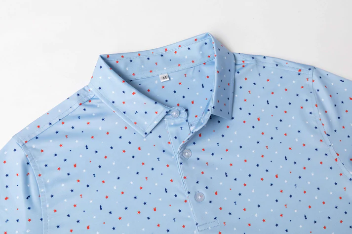 Blue Antimicrobial Polo Shirt - Quick Dry Slim Fit with American Theme