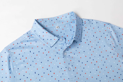 Blue Antimicrobial Polo Shirt - Quick Dry Slim Fit with American Theme