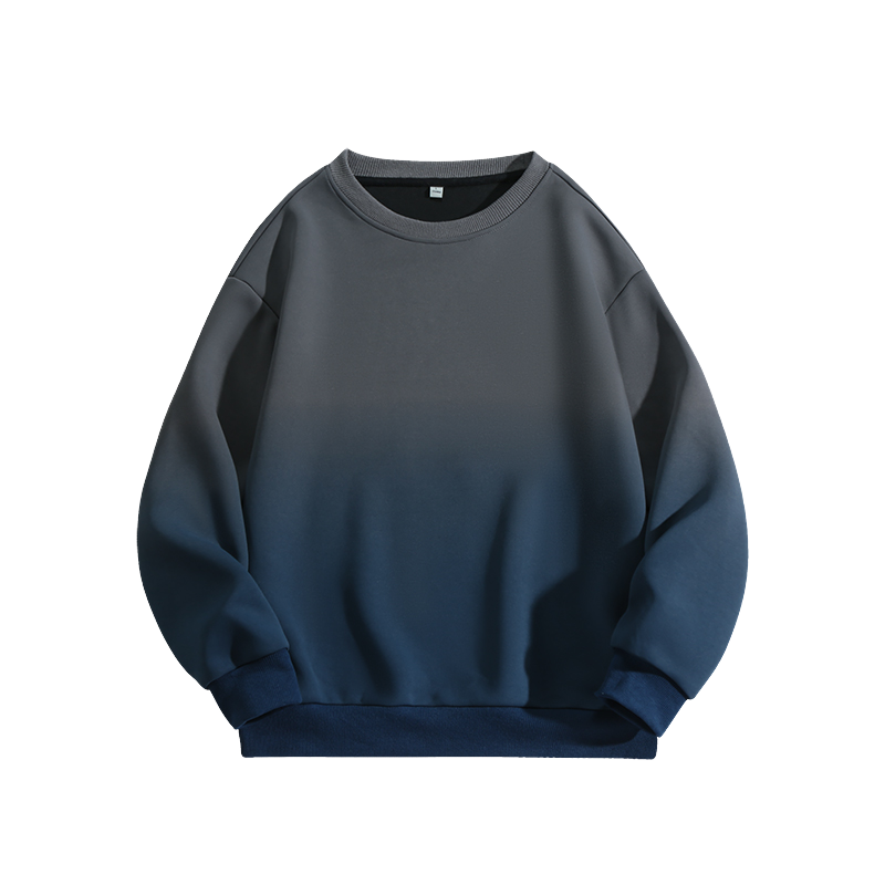 Custom Men's Sweatshirts Casual Round Neck Gradient Solid Color Loose Fit with Two Open Pullover