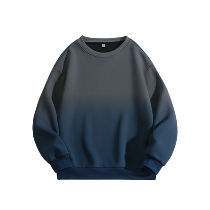 Custom Men's Sweatshirts Casual Round Neck Gradient Solid Color Loose Fit with Two Open Pullover