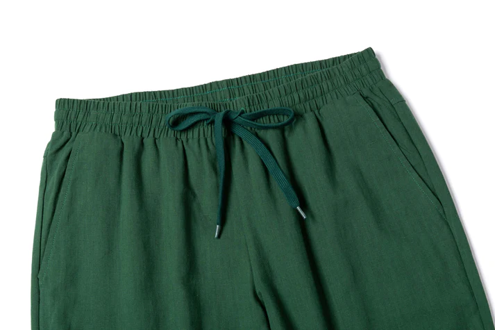 Vintage Green Linen Drawstring Cropped Pants