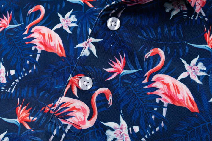 Tropical Flamingo Polo Shirt - Antimicrobial Quick Dry Slim Fit with Floral Pattern Design