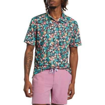 Custom Logo Design Men's Summer Short Sleeve Golf for Polo T-Shirt 100% Polyester Quick Dry & Floral Printing Jersey Fabric