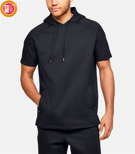 Mens Black Summer Top Short Sleeve Hoodie Jersey OEM Service Customized Solid Autumn Pullover Plain Dyed Hooded Custom Size