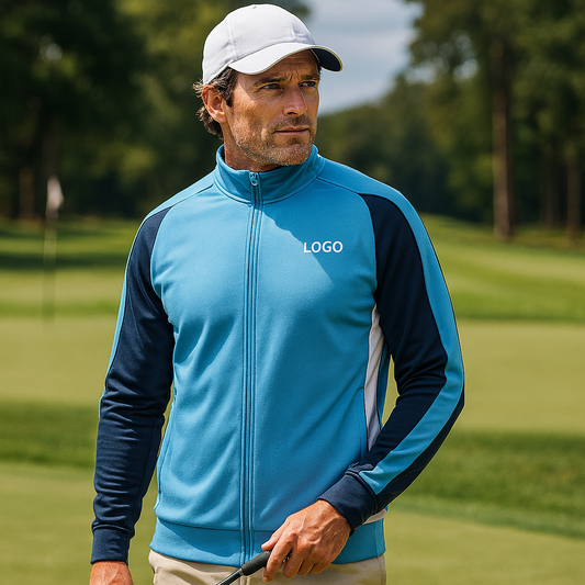 Custom Fashion Men Polyester Spandex Fabric Full Zip Stand Neck Performance Golf Jacket Men