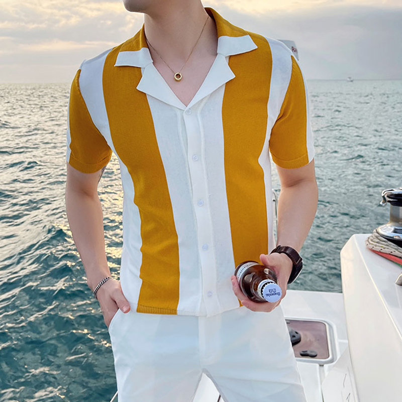 Fashion Short Sleeved Striped Anti Bacterial Comfortable Durable Extension High Quality Men Shirt