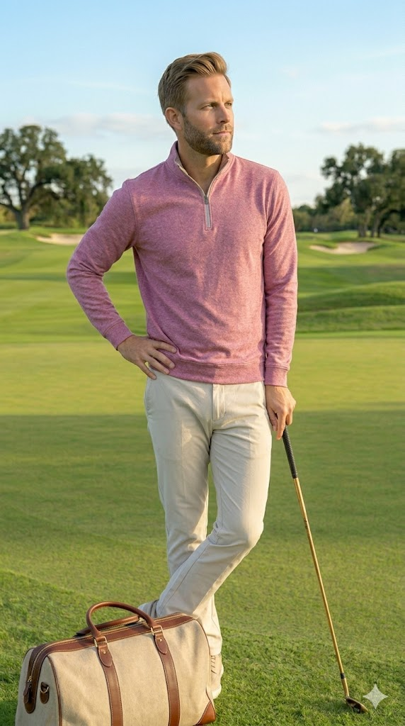 Dusty Rose Quarter-Zip Golf Pullover