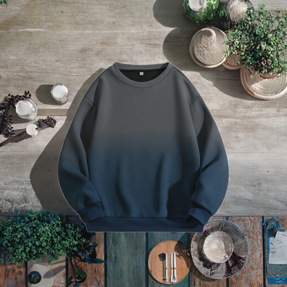 Custom Men's Sweatshirts Casual Round Neck Gradient Solid Color Loose Fit with Two Open Pullover