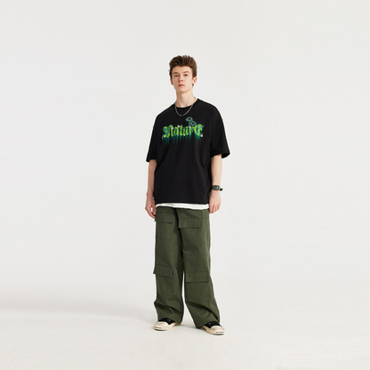 Men's Custom Plus Size Drop Shoulder 100% Heavy Cotton Men's Street Color Towel Embroidered T-Shirt