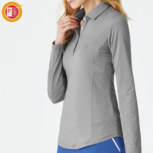 Custom Logo 88% Polyester 12% Spandex Breathable Lightweight Moisture Wicking High Quality Women Long Polo Golf Shirts