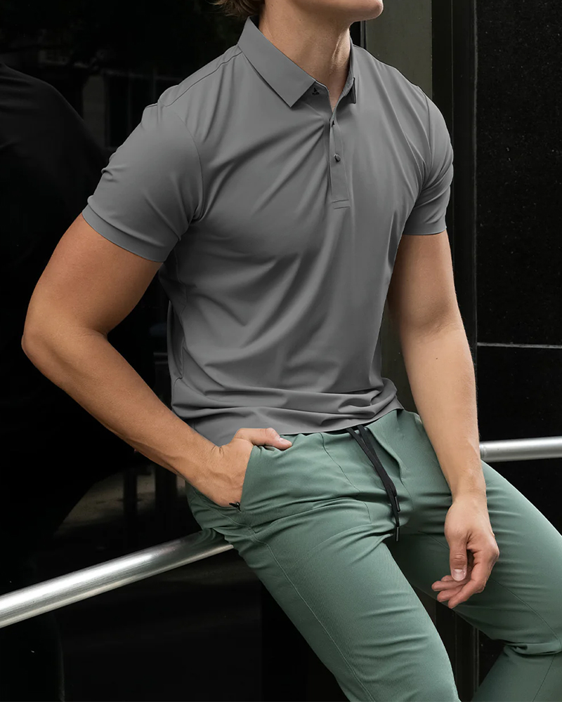 Luxury High Quality 4 Way Stretch 160 Grams 87% Nylon 13% Polyester Short Sleeve Seamless Knitted Golf Polo Shirt for Men