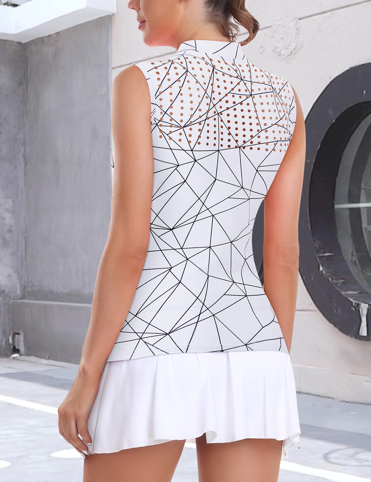 Custom-made sleeveless sport and fitness women's quick-drying and lightweight clothing, geometric small V-neck golf and tennis polo shirts