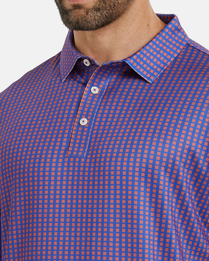 Men's Purple Golf Polo Shirt with Stylish Square Pattern - Perfect Golf Apparel