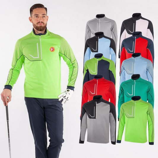OEM Men's Performance Golf Sweatshirts Quick Dry Active Long Sleeve 1/4 Quarter Zip Pullover Green Printed Pattern for Autumn