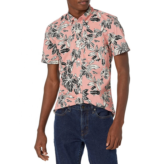 OEM High Quality Custom Embroidery Hawaiian Shirt Men Moisture Absorption Vacation Short Sleeve Formal Polyester Hawaiian Print