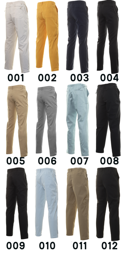 Custom-made tapered black golf pants made of 88% recycled polyester fiber and 12% spandex, with wrinkle-resistant and quick-drying functions