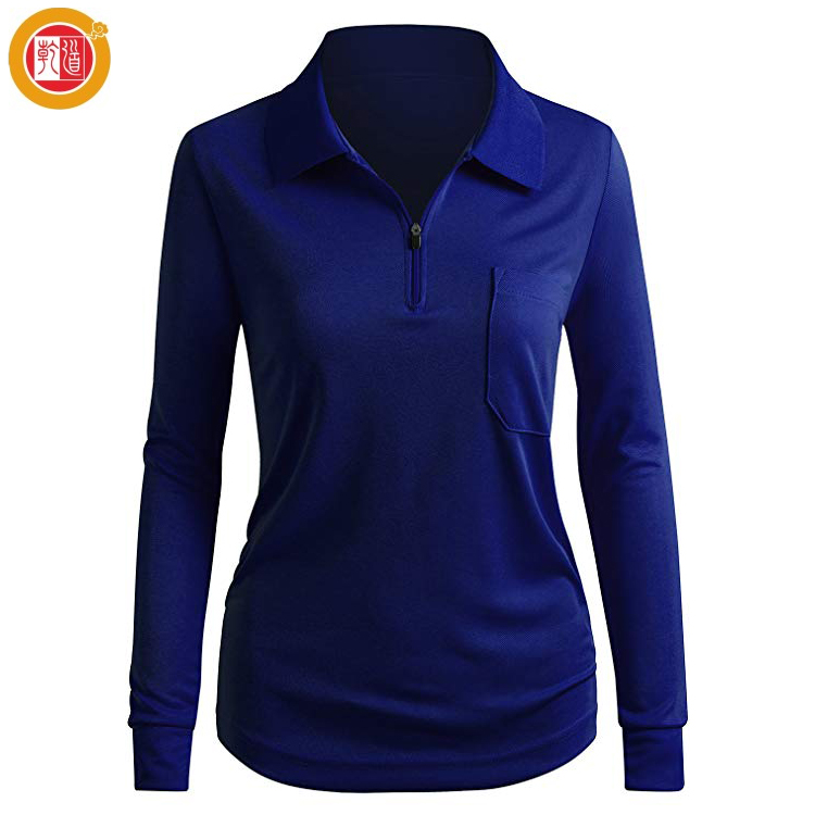 Supplier Custom logo Women's Long Sleeve Golf Clothing 100% Cotton Women's Polo Shirt Custom