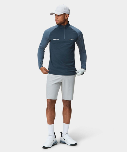 Custom Logo Print Plain Dyed Solid Luxury Colorblock Golf Long Sleeve 1/4 Quarter Zip Collar Hoodie Pullover Sweatshirts for Men