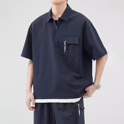 Custom logo Breathable Quick Dry Slim Fit Moisture Wicking Casual Plain Short Sleeve Pocket Zipper Polo Shirts for Men