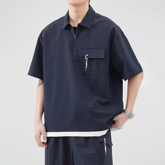 Custom logo Breathable Quick Dry Slim Fit Moisture Wicking Casual Plain Short Sleeve Pocket Zipper Polo Shirts for Men