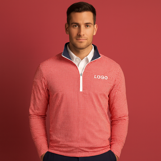 Custom logo Quick Dry Anti-wrinkle Sport Athletic Long Sleeve Polyester Golf Pullover Half-zip Sweatshirt