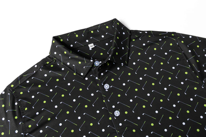 Antimicrobial Golf Polo Shirt - Quick Dry Slim Fit with Golf Equipment Patterns