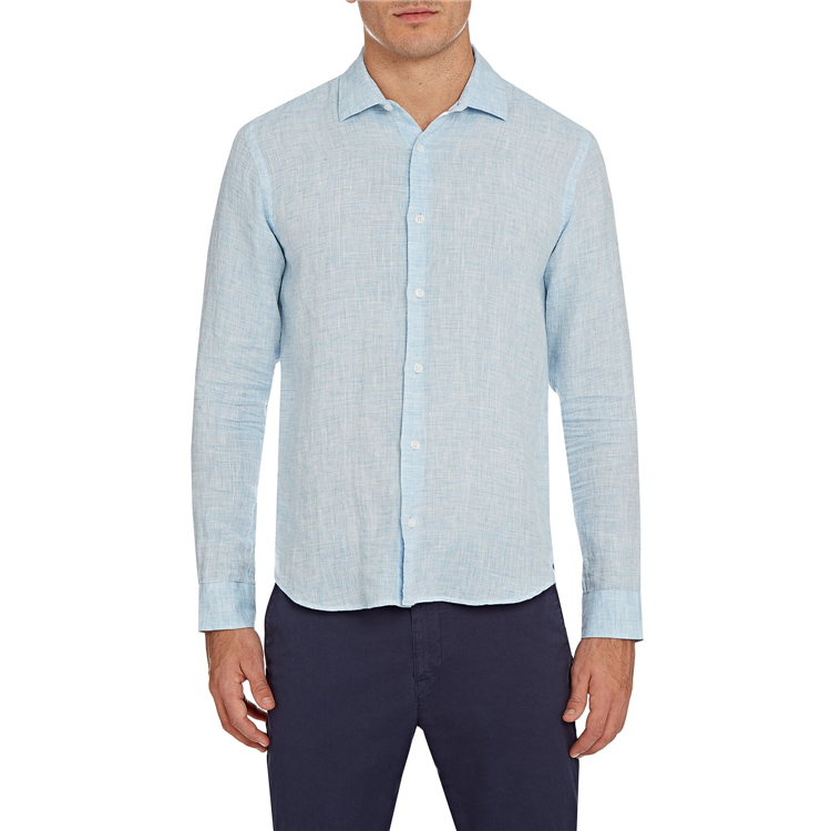 Casual Summer Plain Color Tailored Fit Cotton Linen Long Sleeve Boxy Button Shirt for Men