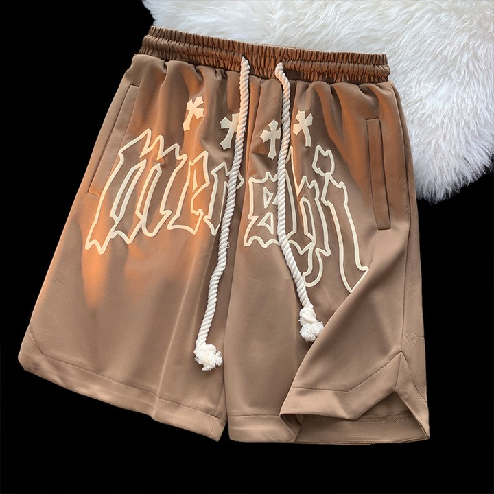Customized men's shorts with four-way stretch waistbands and 3D bubble printing, suitable for sports like running, fitness, beach activities and basketball