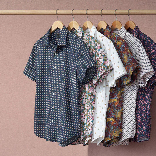 Bulk Custom Men's 4 Way Stretch Hawaiian Shirt Short Sleeve Tropical Beach Shirts Custom Logo with Logo Embroidery - Manufacturer Qiandao