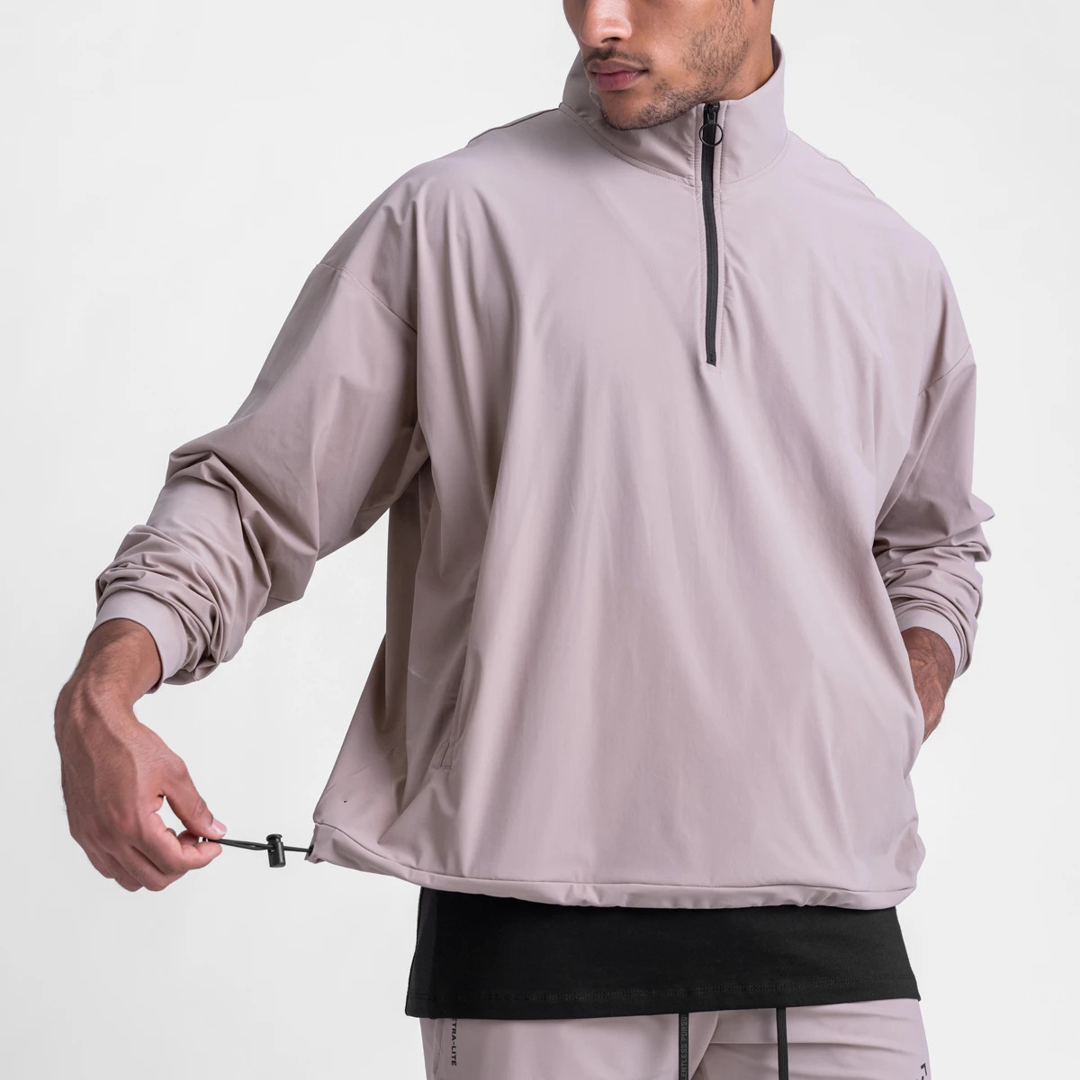 Custom Logo Men's Casual Street Wear Sport Short Waterproof Sweatshirt Adjustable 1/4 Zip Hem Drawstring XS Plain Dyed Print