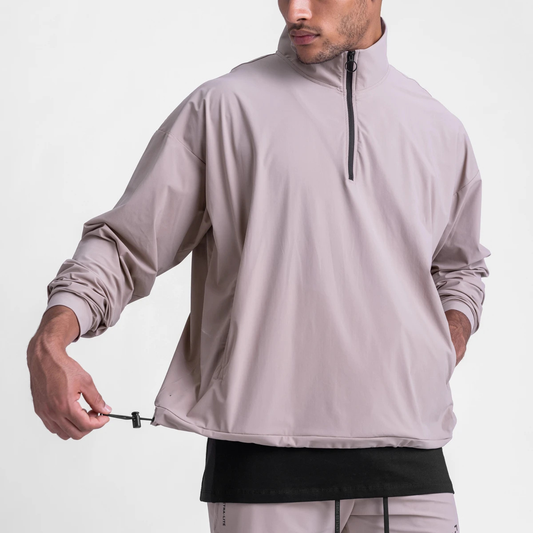 Custom Logo Men's Casual Street Wear Sport Short Waterproof Sweatshirt Adjustable 1/4 Zip Hem Drawstring XS Plain Dyed Print
