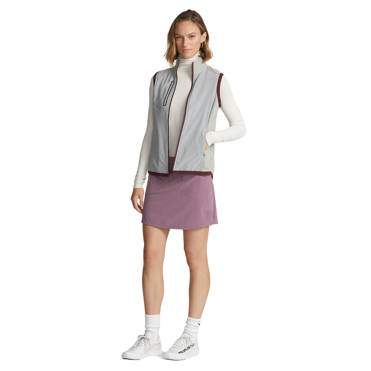 Custom logo printed, full-zip, French terry cloth sleeveless women's sports and fitness plus-size women's golf vests