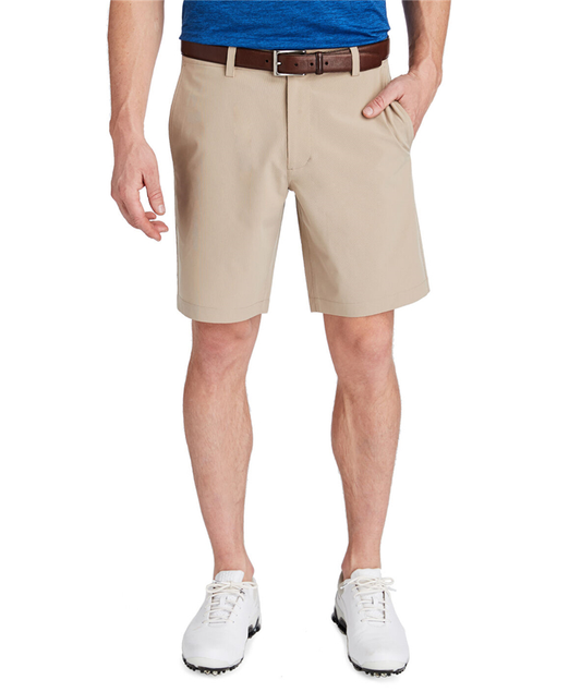 Chinese suppliers offer high-performance cotton 9-inch summer golf shorts for men, with a casual style, printed designs, zipper pockets and available for knitwear OEM