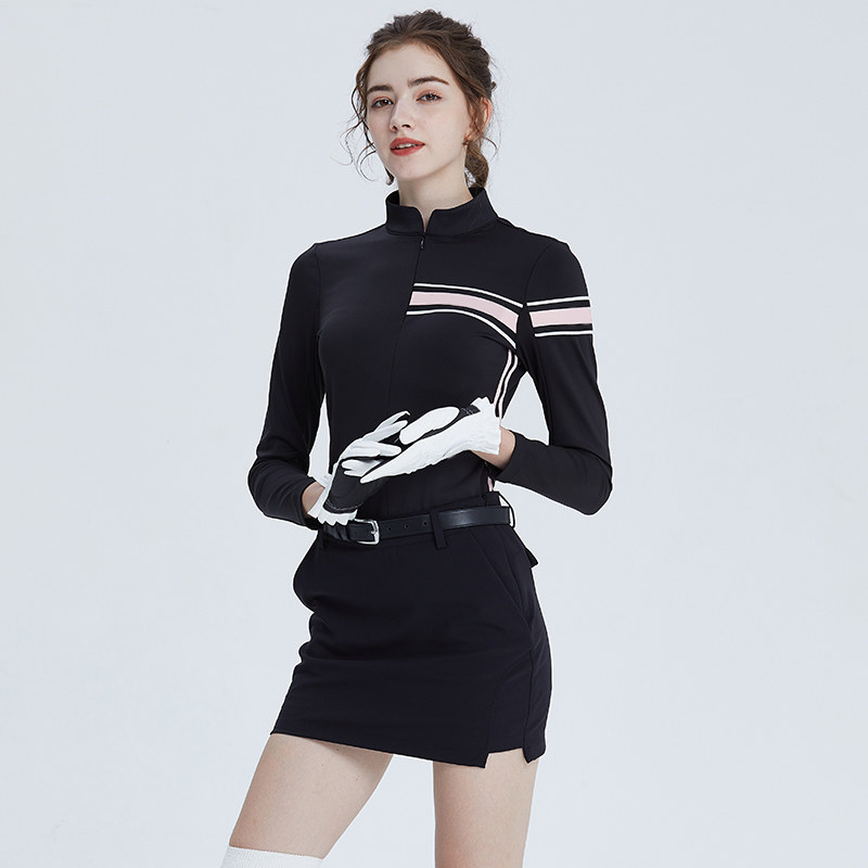 Custom Design Autumn Winter Golf Apparel Women T-shirt Ladies Zipper Stand Collar Top Long Sleeve Slim Sports Polo Shirt