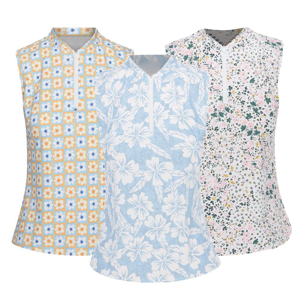 Custom sublimated women's quick-drying sleeveless golf quarter-zip sun-protective sports pullover