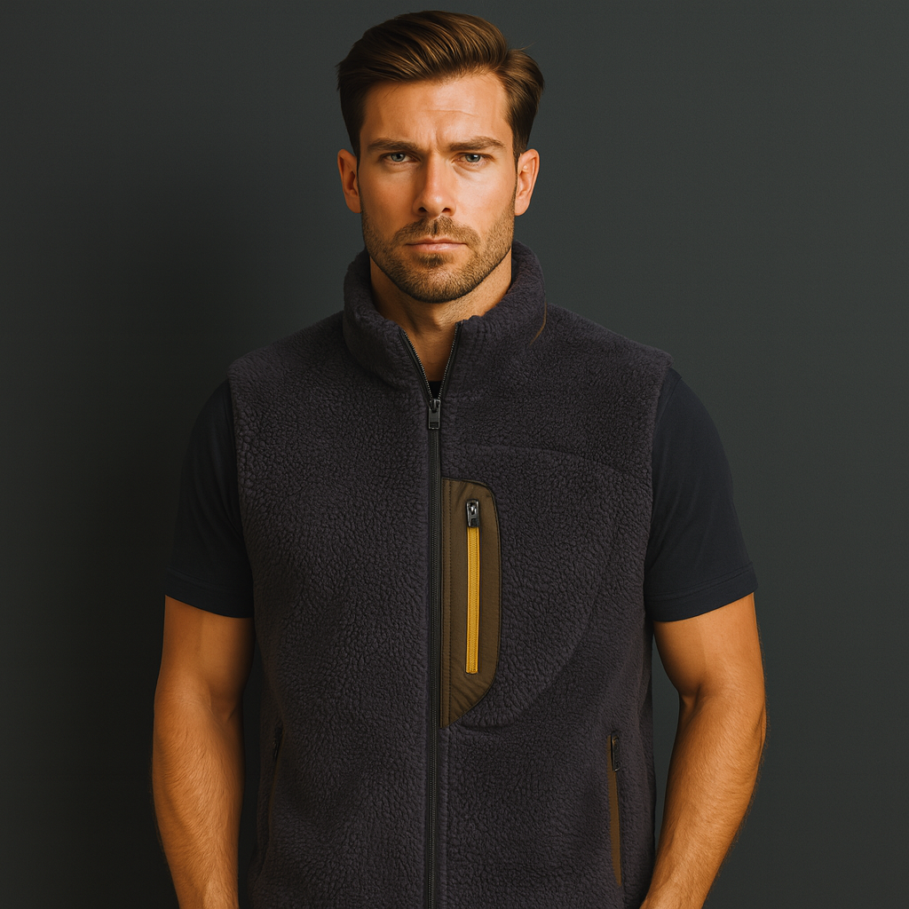 OEM and ODM men's casual golf vests made of polyester with full-zip front-opening and American wool for the lapel in the United States
