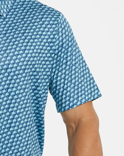 Men's Hawaii Golf Polo - Blue Tropical Pattern Coconut Tree Shirt