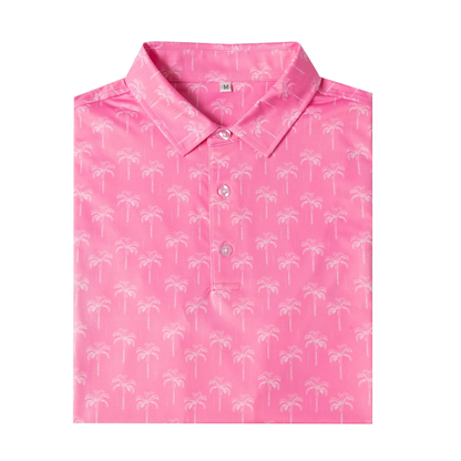 Pink Coconut Tree Polo Shirt - Antimicrobial Quick Dry Slim Fit for Men