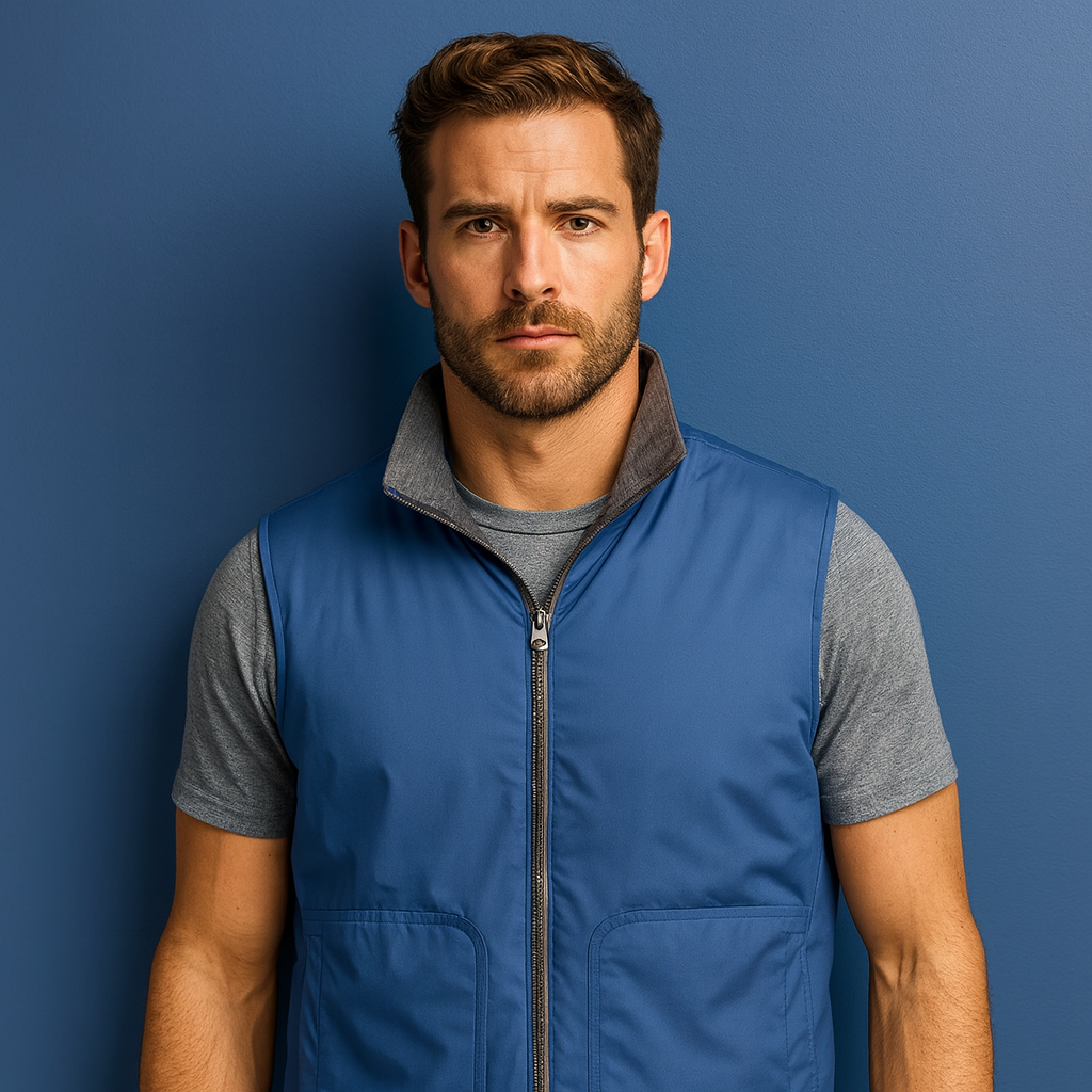 In 2025, OEM customized logo soft shell, vintage windproof outdoor double-sided sleeveless men's zippered golf vests