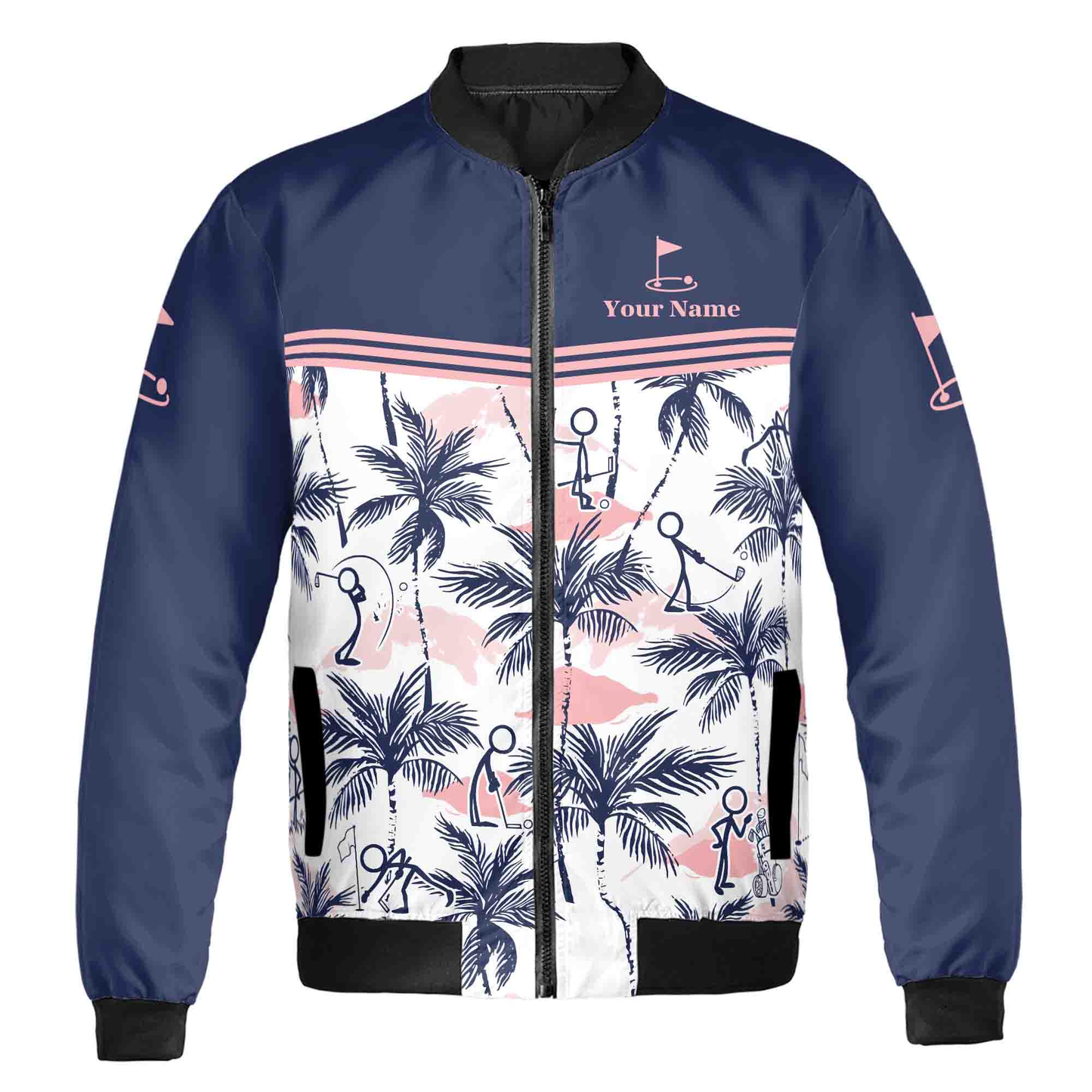 High Quality Customized Palm Tree Pattern Outdoor Uniform Nylon Polyester Sports Waterproof Male Soft Golf Jacket for Men