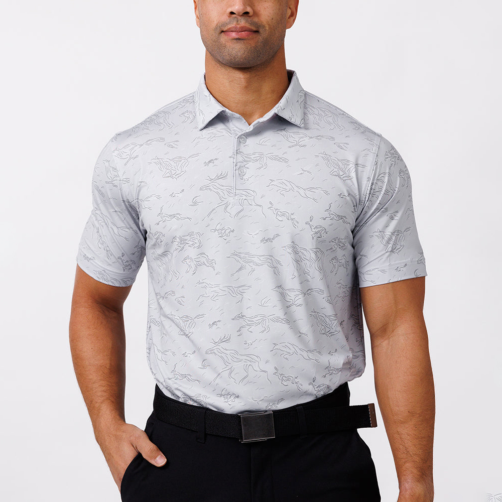 Custom Logo Design Men's Summer Short Sleeve Golf for Polo T-Shirt 100% Polyester Quick Dry & Floral Printing Jersey Fabric