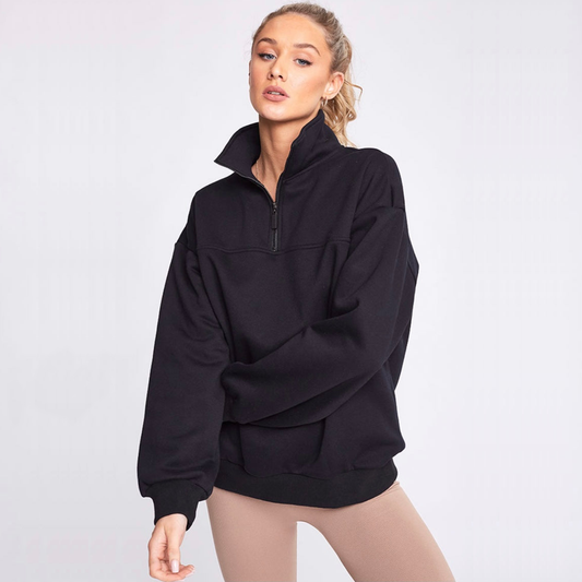 Factory Price Custom Logo Unisex Sport Golf Sweatshirt 1/4 Zip Collar Slim Fit Black Sweatshirt for Women