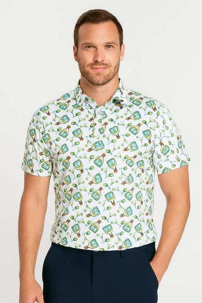 Tequila Drinkware Polo Shirt - Antimicrobial Quick Dry Slim Fit with Themed Pattern