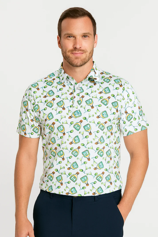 Tequila Drinkware Polo Shirt - Antimicrobial Quick Dry Slim Fit with Themed Pattern