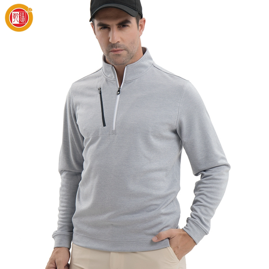 Custom Logo Athletic Men's Slim Fit Long Sleeve 1/4 Zip Golf Pullover Lightweight Quarter Zip Pullover Logo Solid Knitted