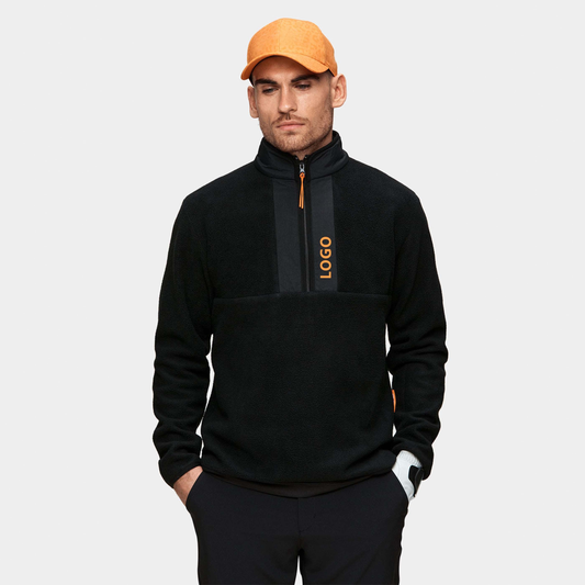 Custom logo Men's Sport Quarter Half Chest Zipper Wool Black Performance Golf Sweatshirt Jumper for Men