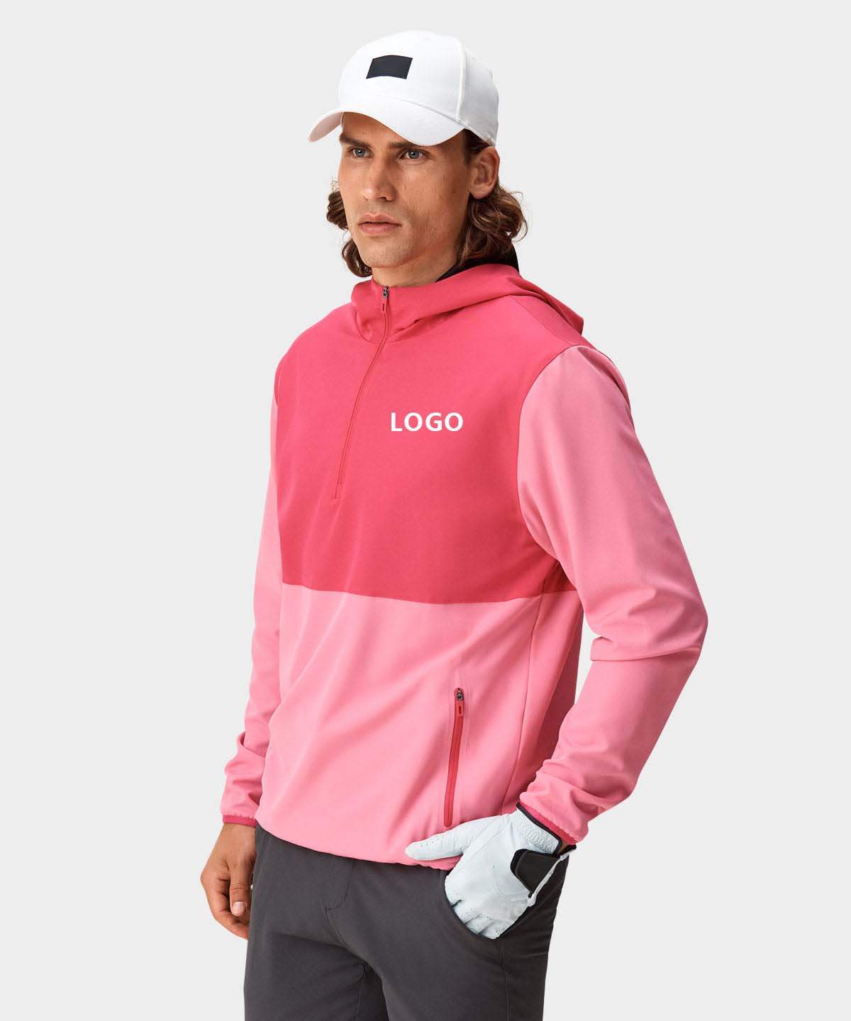 Custom Logo Casual Pink Golf Performance Long Sleeve Lightweight 1/4 Quarter Zip Collar Hoodie Pullovers Sweatshirts for Men