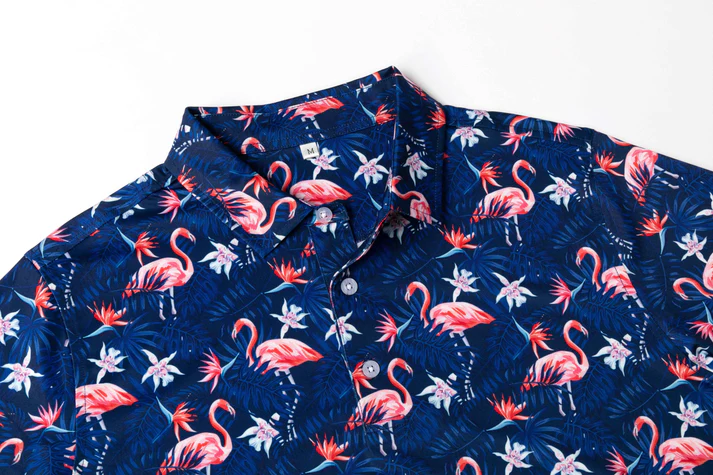 Tropical Flamingo Polo Shirt - Antimicrobial Quick Dry Slim Fit with Floral Pattern Design