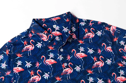 Tropical Flamingo Polo Shirt - Antimicrobial Quick Dry Slim Fit with Floral Pattern Design