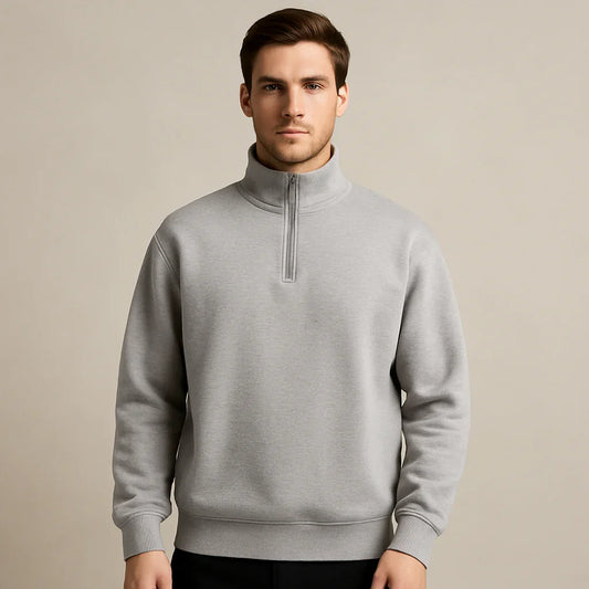 Bulk Custom Men's High Quality Custom Cotton Half Zip Neck Crew Sweatshirt Fashion Embroidery Stand Collar Jumper Loose Fit Winter Style with Logo Embroidery - Manufacturer Qiandao